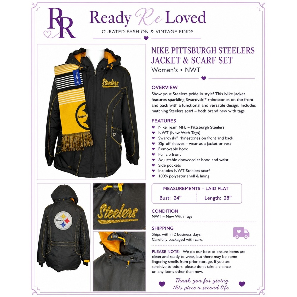 NWT Nike Pittsburgh Steelers Women's‎ XL Jacket & Scarf Set Swarovski Rhinestone